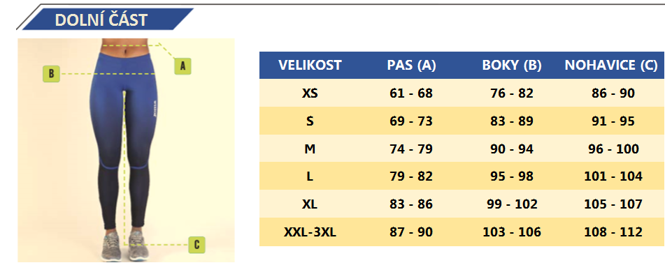 velikosti oblečení joma spodek ženy